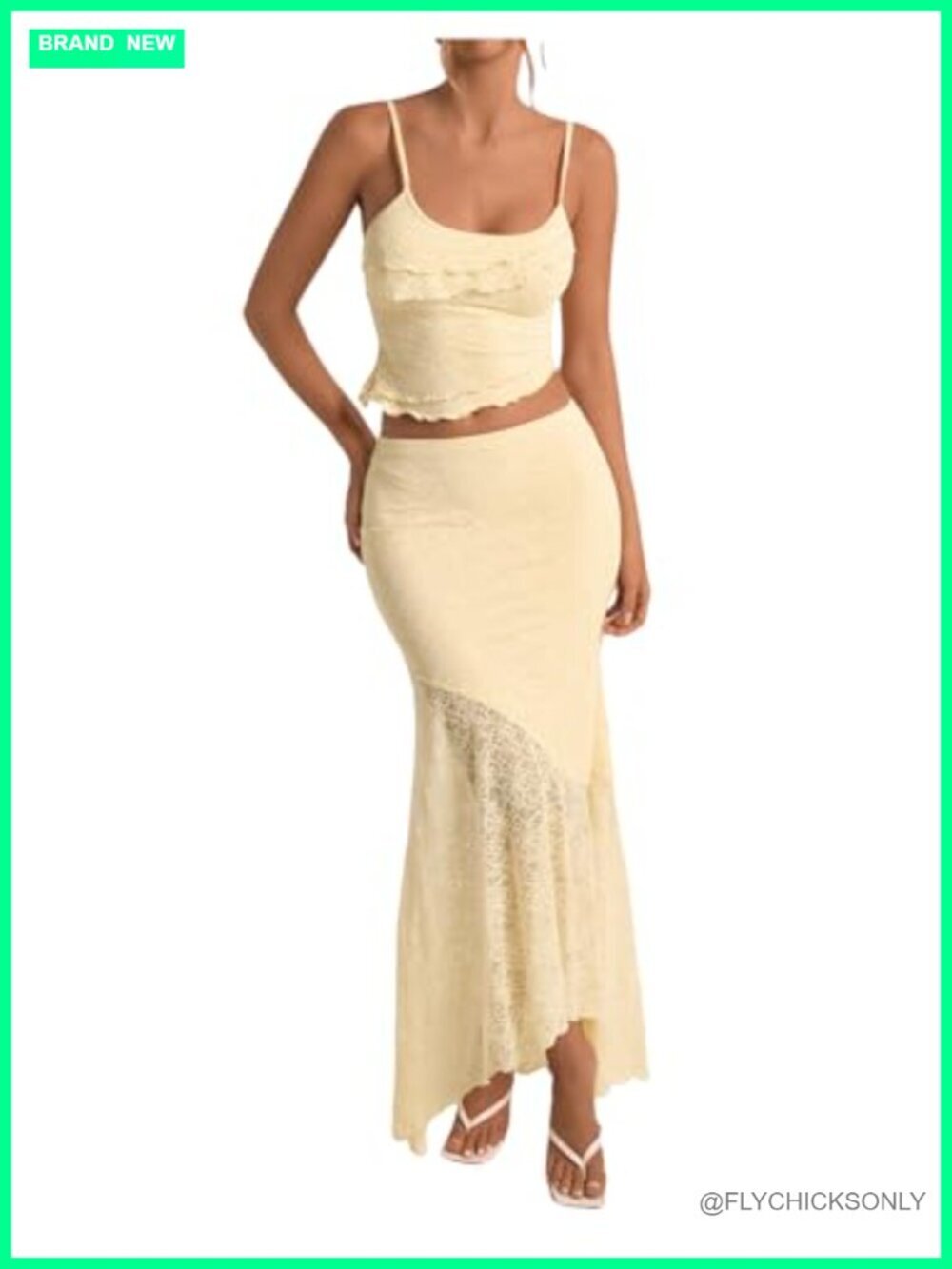Two Piece Crop Top and Asymmetrical Maxi Skirt Set Lace Sleeveless Bodycon
